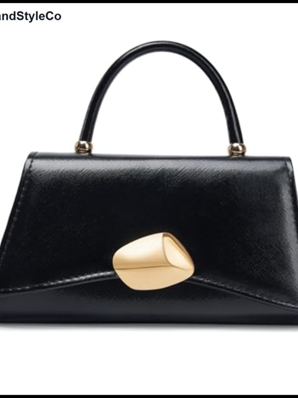 Textured PU Leather Evening Clutch with Gold Metal Clasp Top Handle